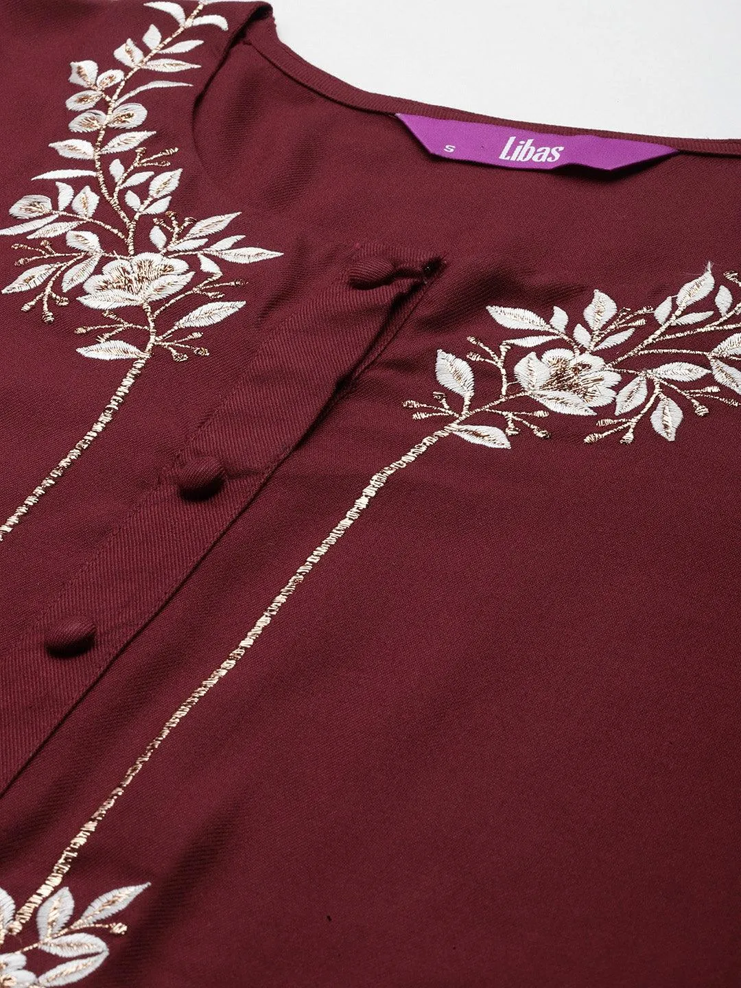 Maroon Embroidered Wool Blend Co-Ords