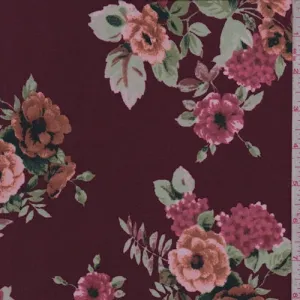 Maroon/Brick Multi Floral Brushed Jersey Knit Fabric