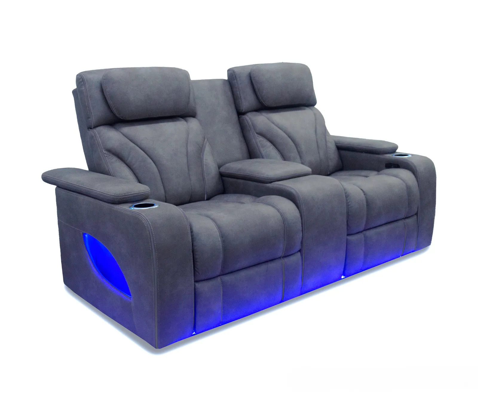 Maverick Loveseat w/ Console - Power Reclining w/ Power Headrests - Steel Blue Fabric