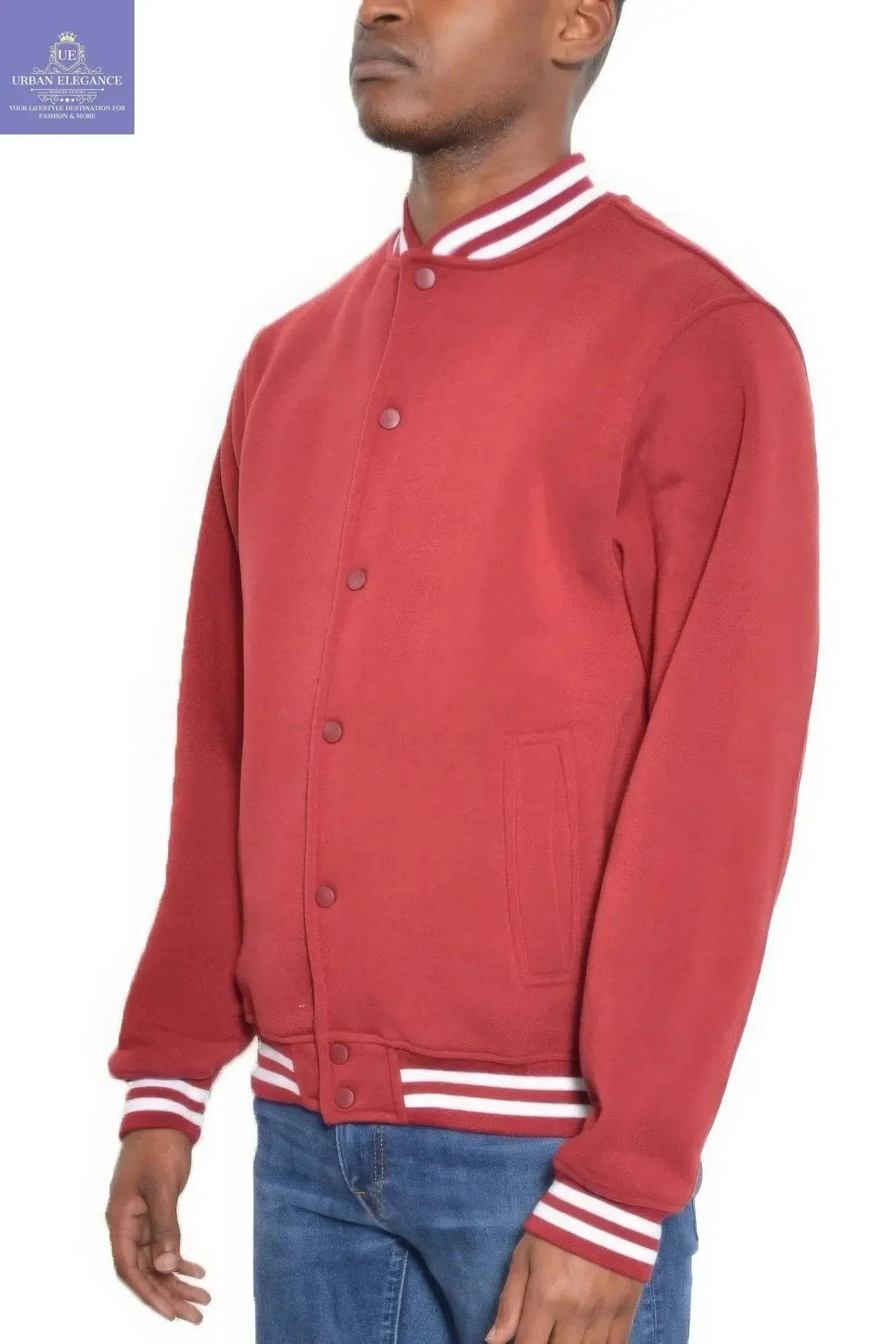 Men's Cozy Snap Button Varsity Fleece Jacket