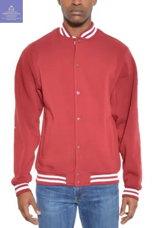 Men's Cozy Snap Button Varsity Fleece Jacket