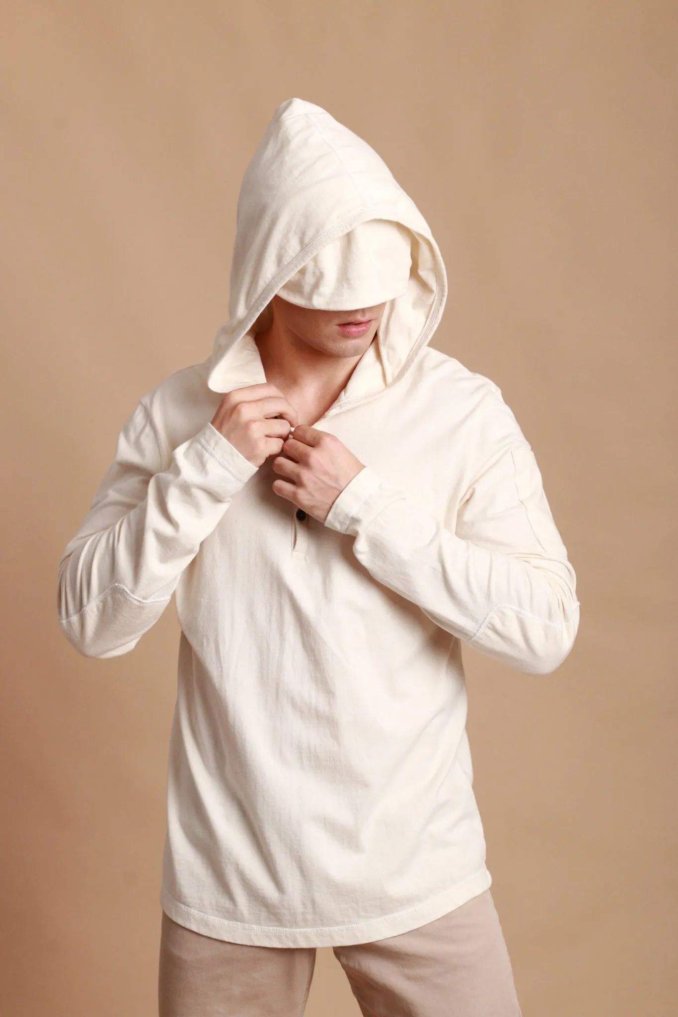 Men's Jersey Pullover Hoodie with Built-in Sleep Eye Mask