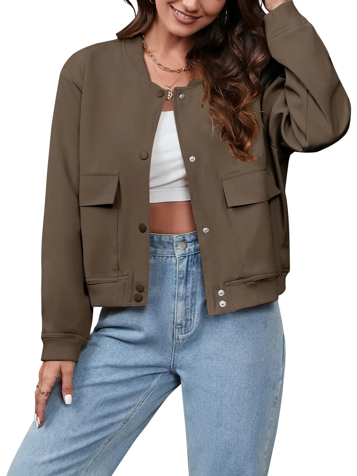 MEROKEETY Long Sleeve Button Down Cropped Shacket Coat