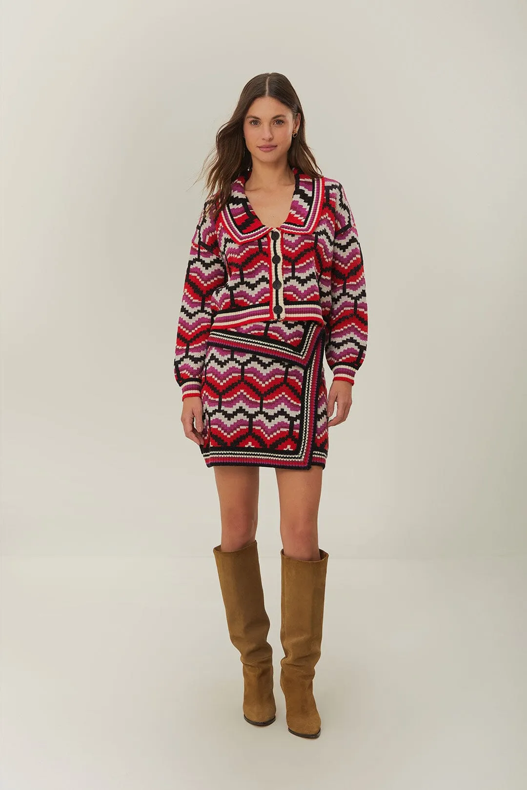 Multicolor Ombre Heart Knit Cardigan