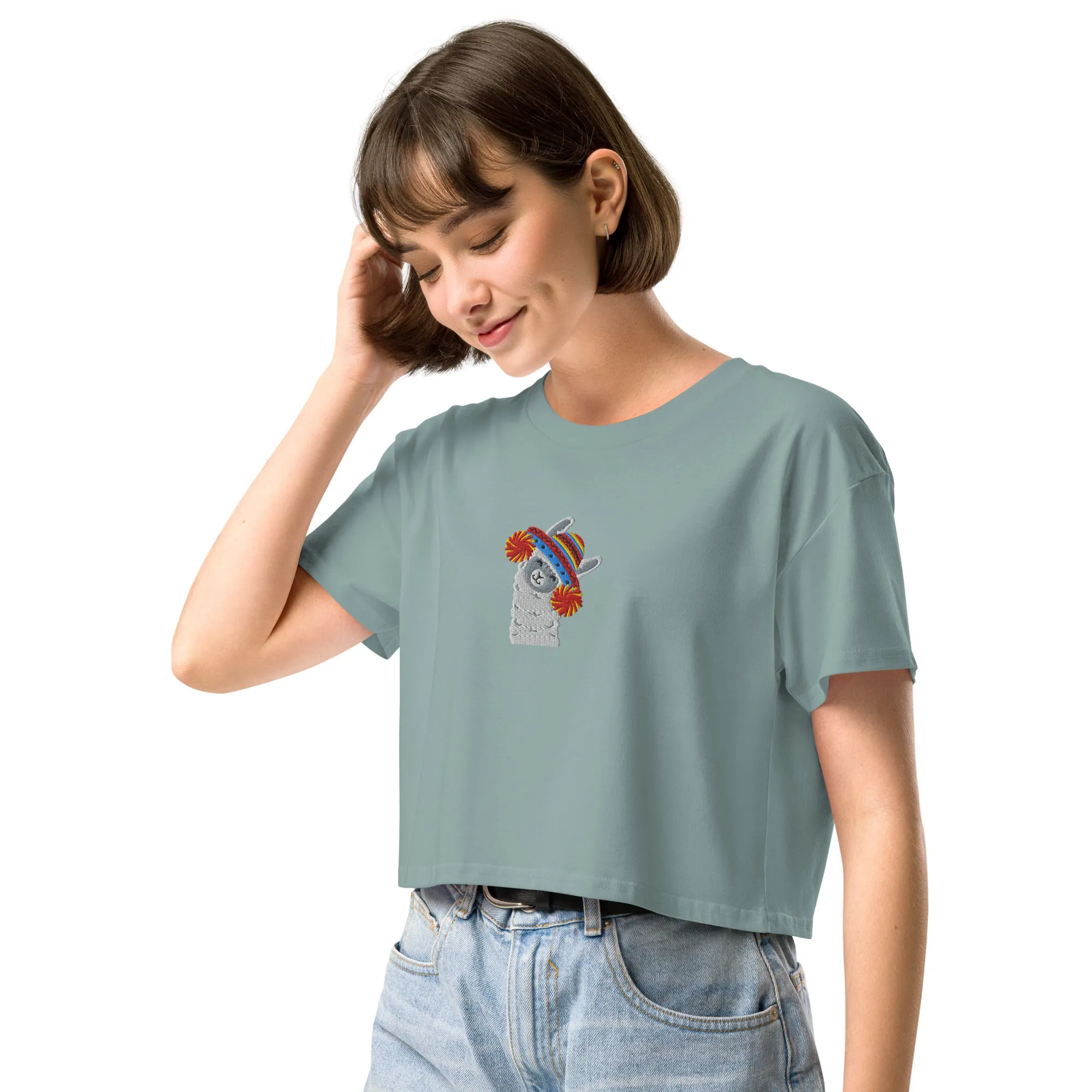 Peruvian Alpaca Embroidered Cropped T-Shirt