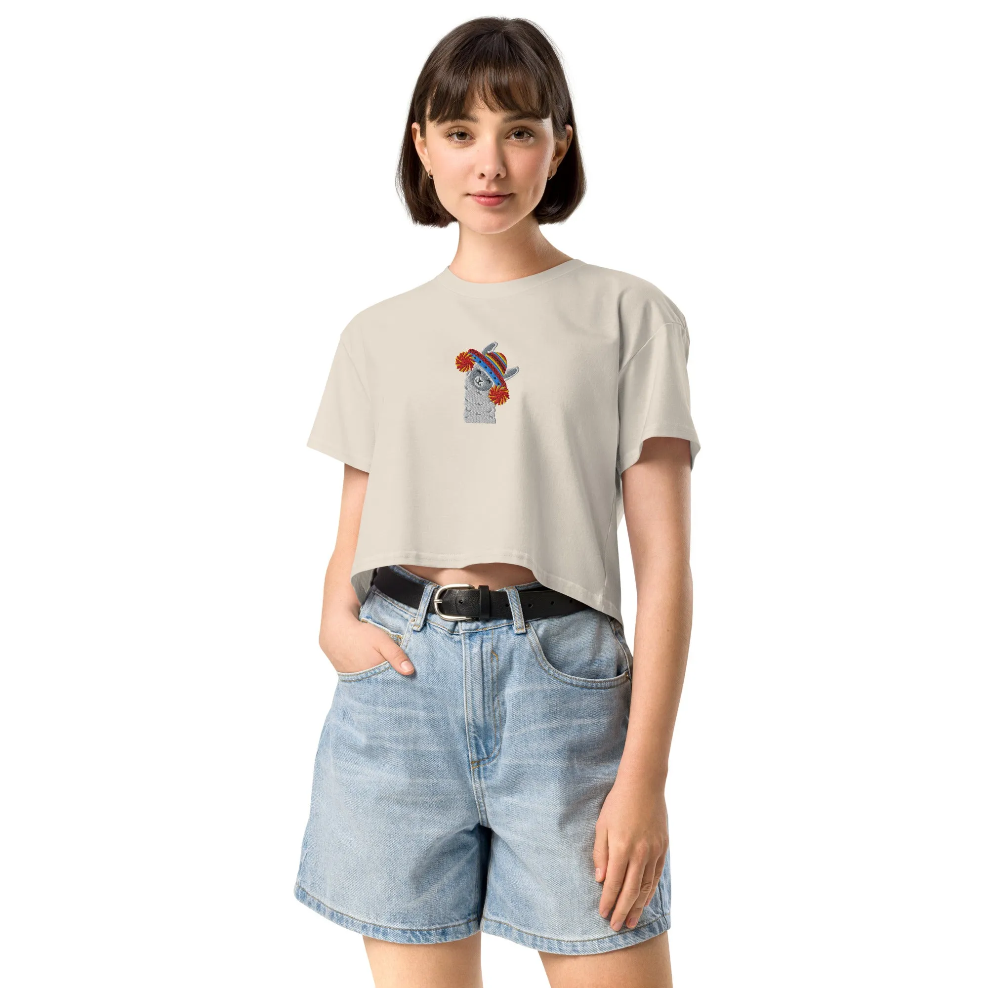 Peruvian Alpaca Embroidered Cropped T-Shirt