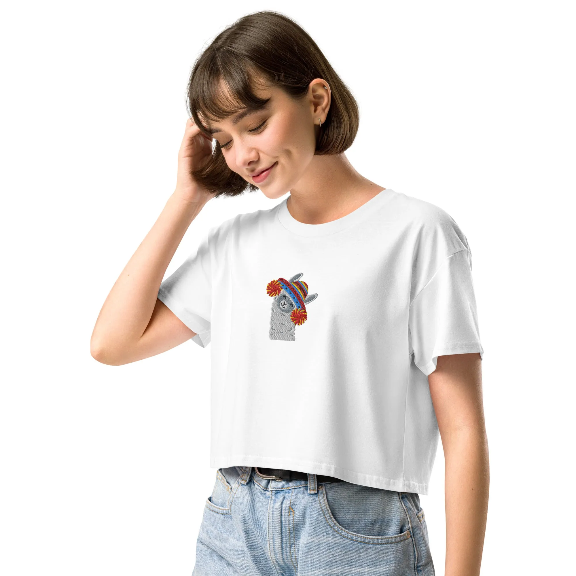 Peruvian Alpaca Embroidered Cropped T-Shirt