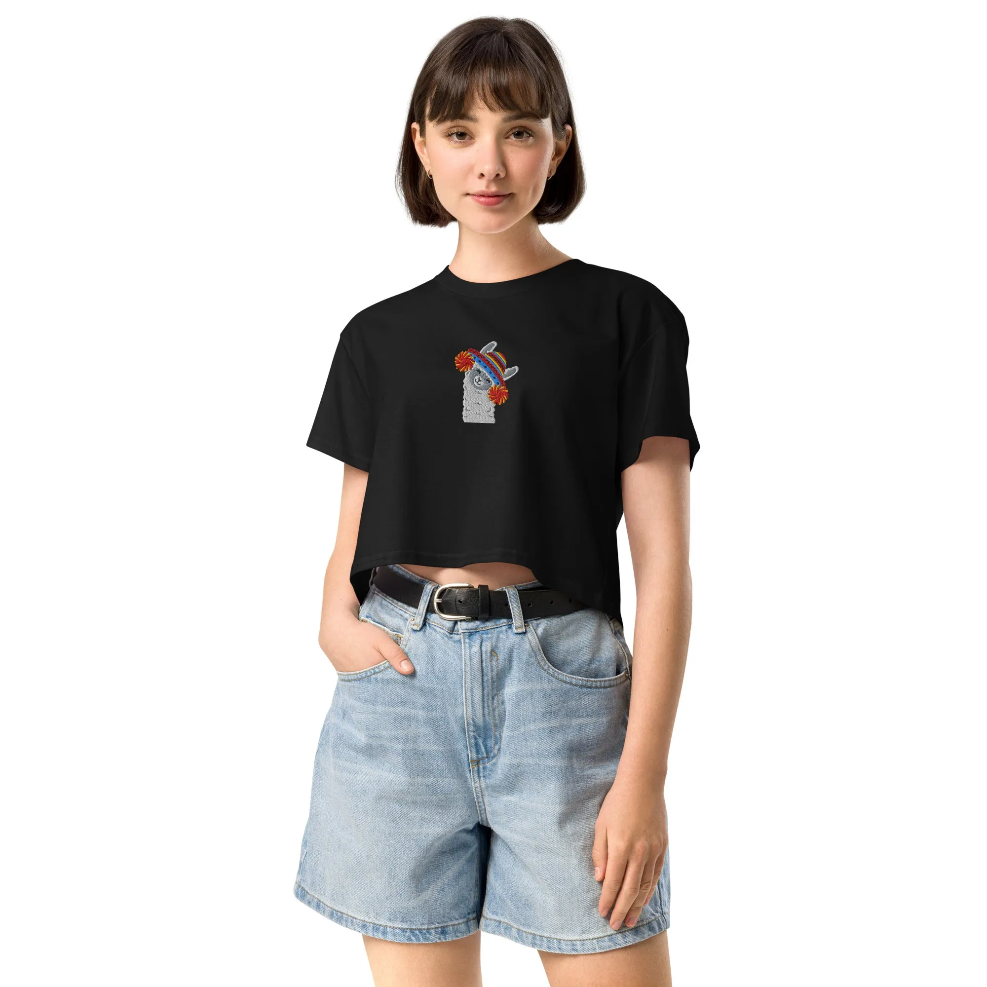 Peruvian Alpaca Embroidered Cropped T-Shirt