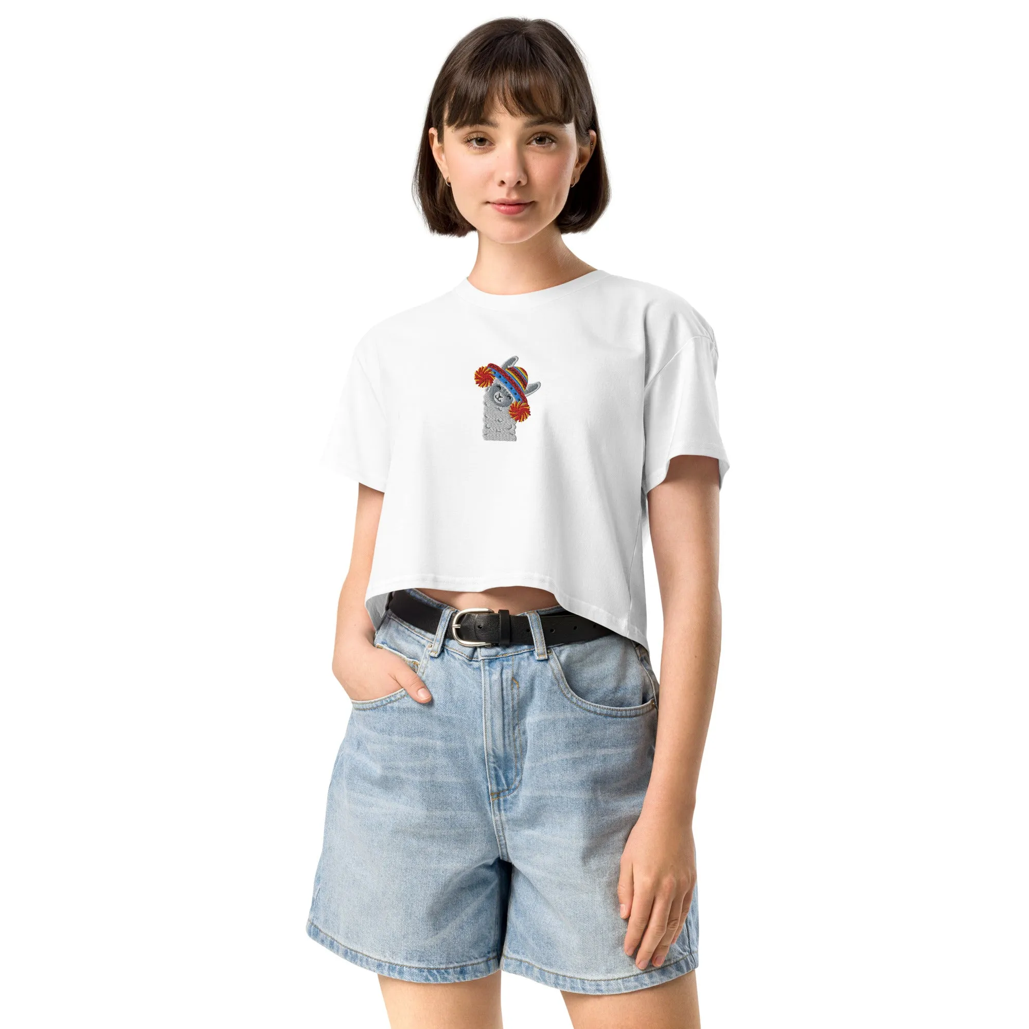 Peruvian Alpaca Embroidered Cropped T-Shirt