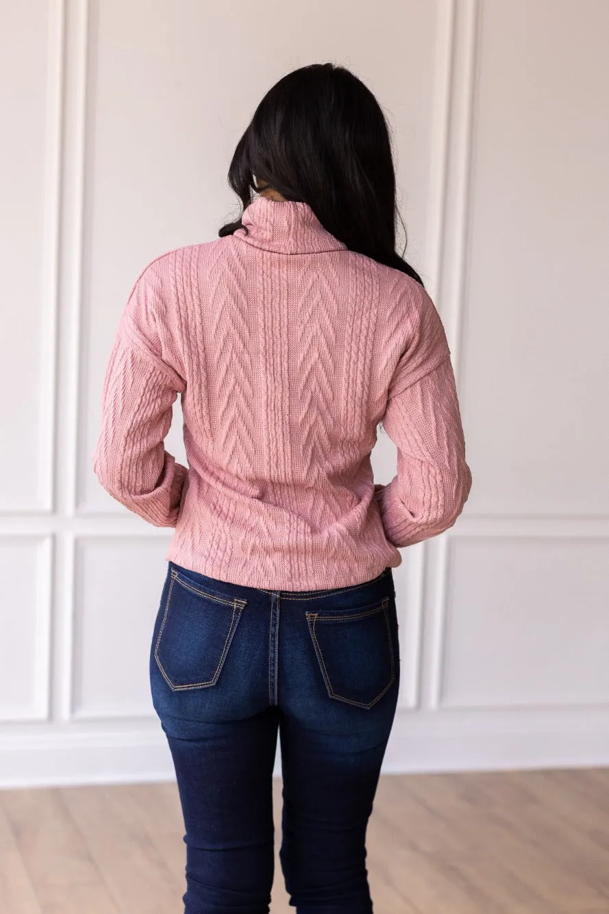 Pink Turtle Neck Knit Sweater