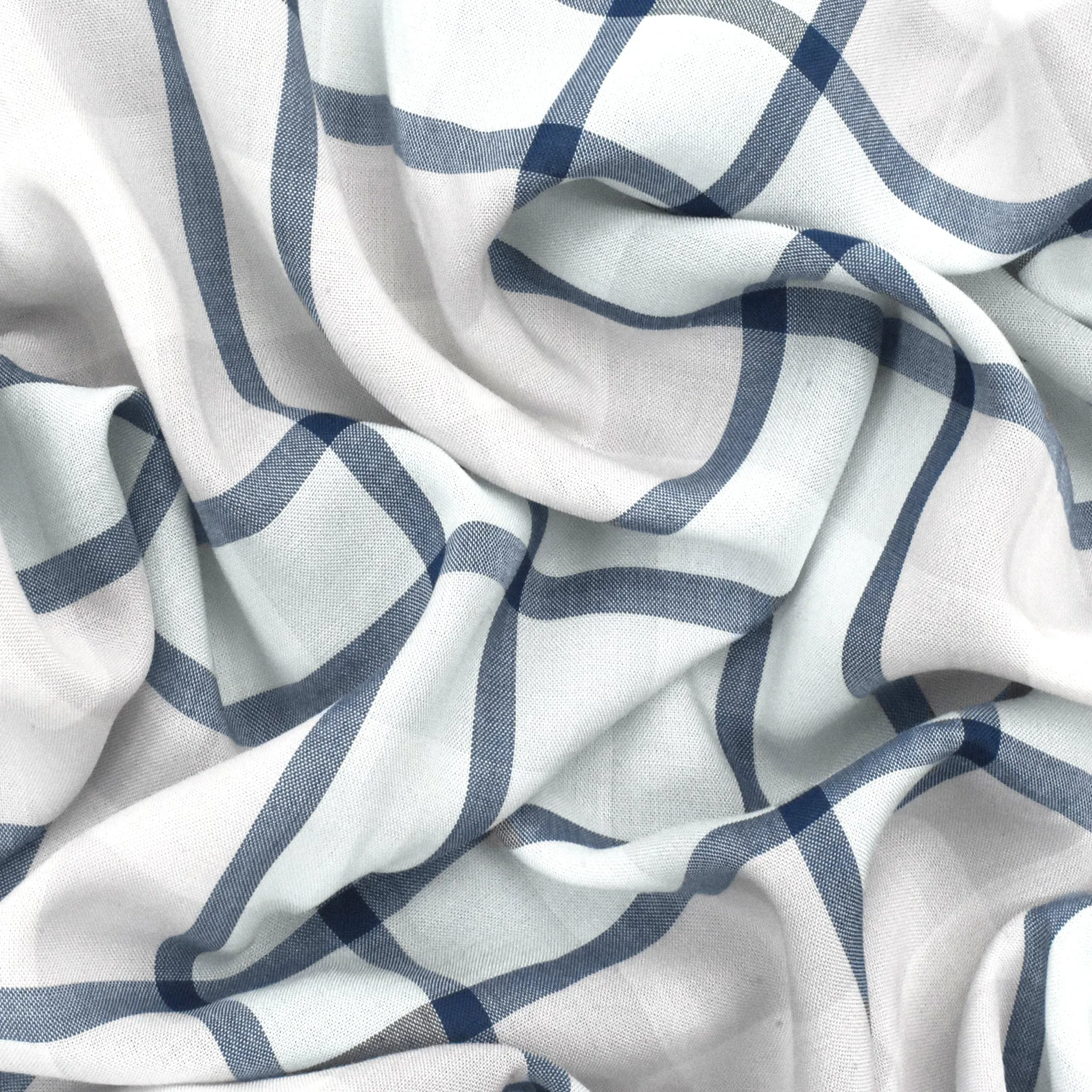 Powder Blue-White-Multi Plaid Rayon Lawn Woven Fabric