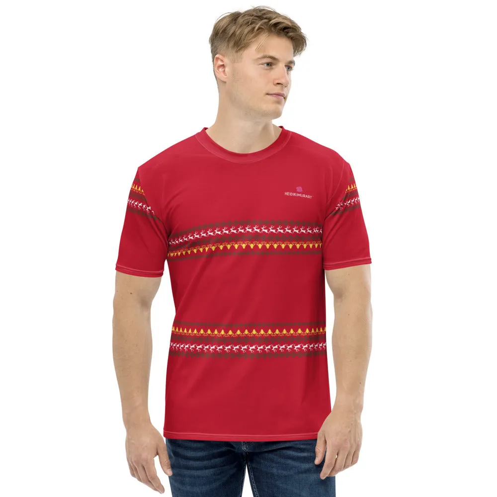 Red Christmas Deer Men's T-shirt, Reindeer Xmas Holiday Tee For Men-Made in USA/EU/MX