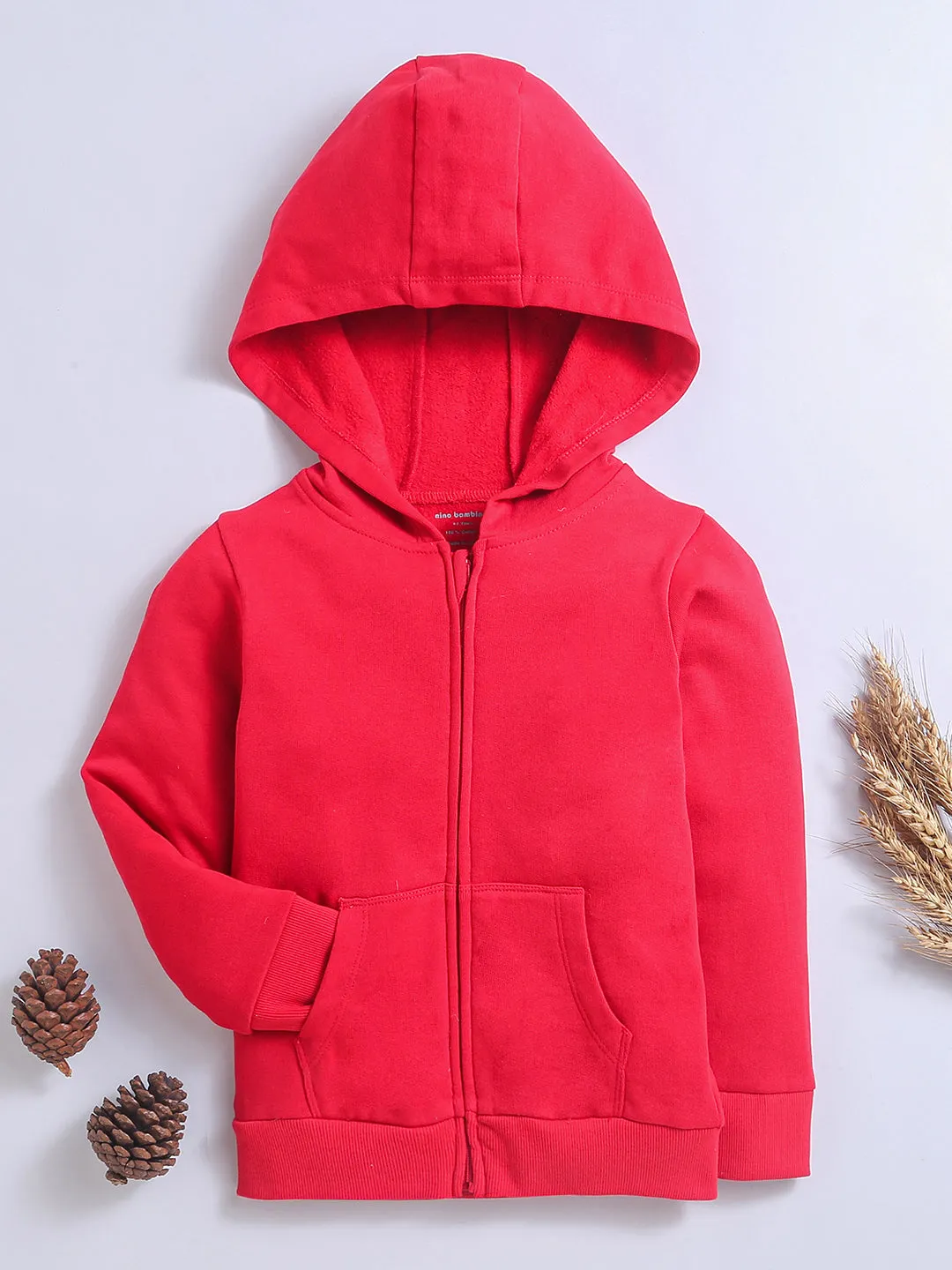 Red Color Full Sleeves Zipper Hoodies For Boys