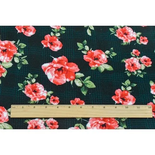 Red Rose Multi-color Glen Plaid Brushed Jersey Stretch Knit  Fabric