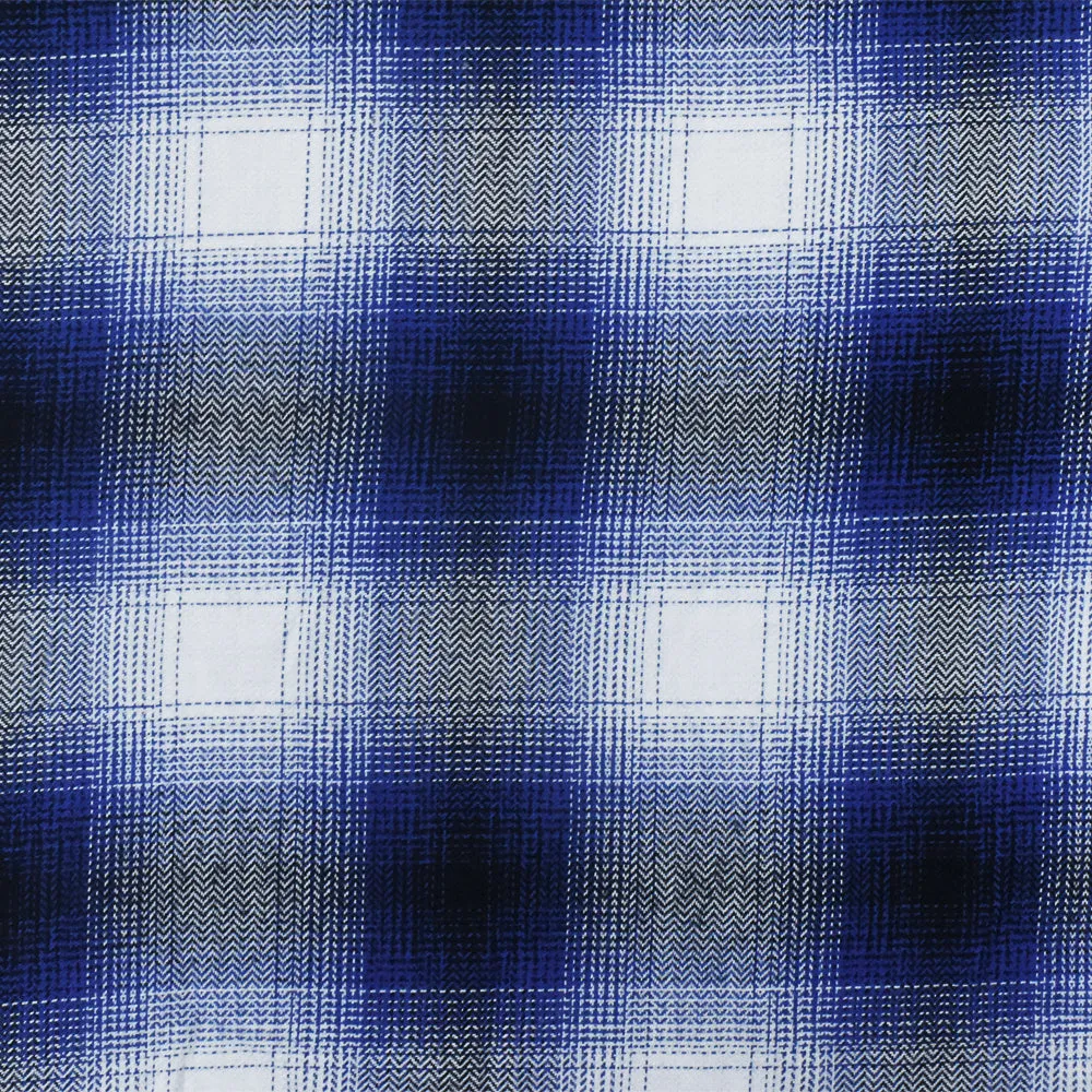 Screen Blue-Black-White Abstract Plaid Cotton Rayon Twill Woven Fabric