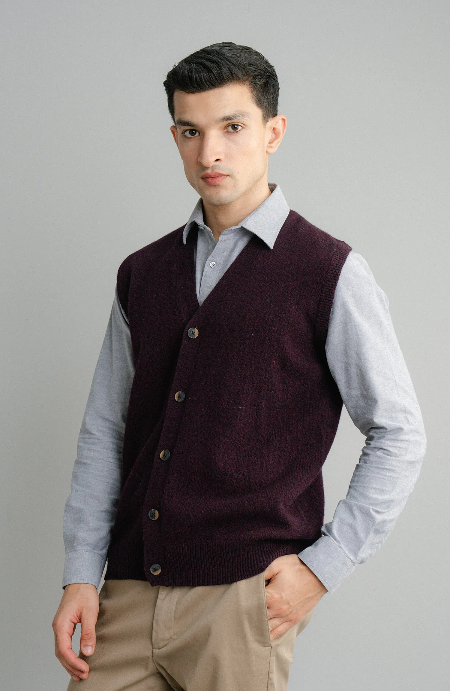 Sleeve-Less Cardigan - Burgundy