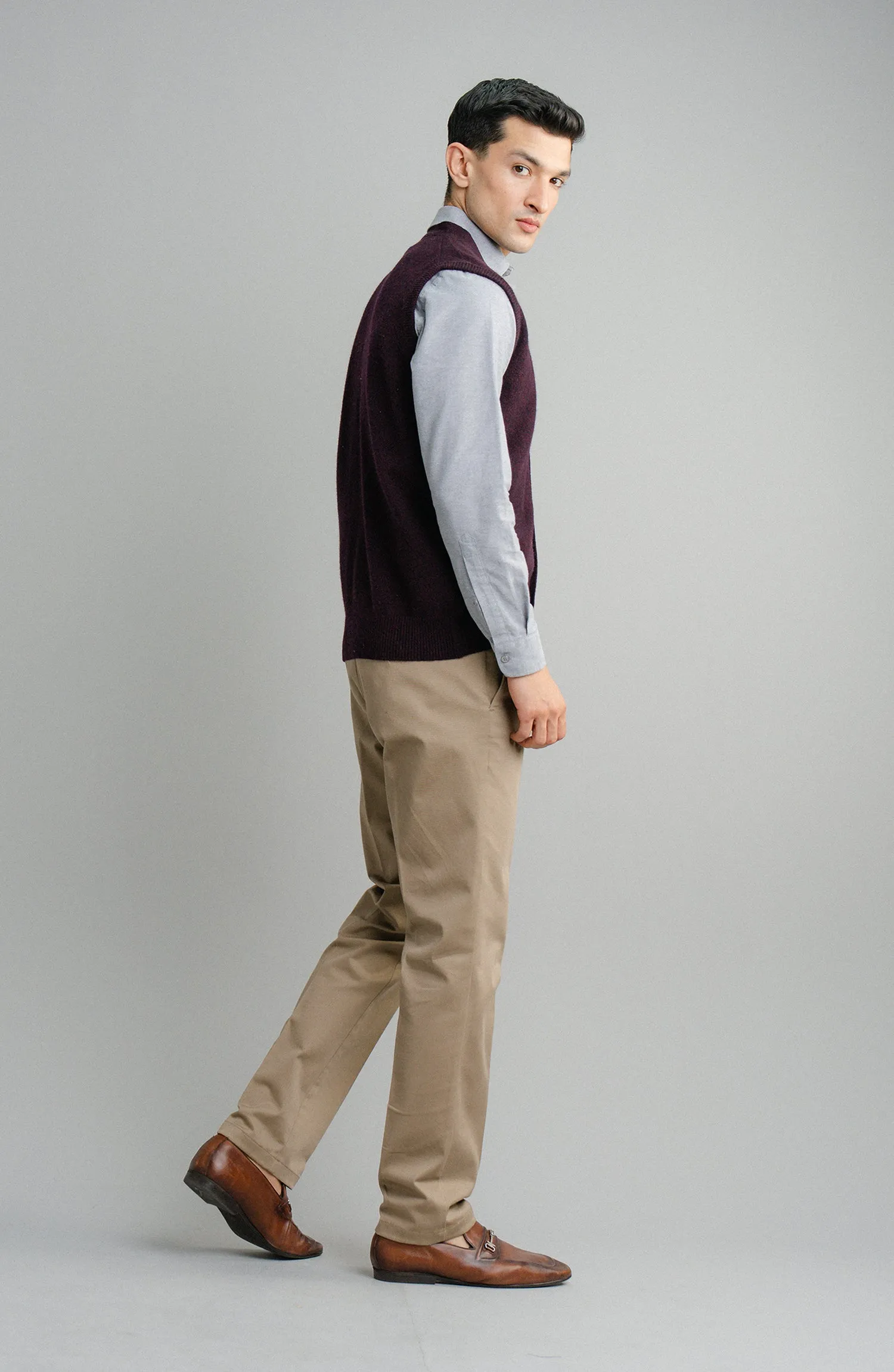 Sleeve-Less Cardigan - Burgundy