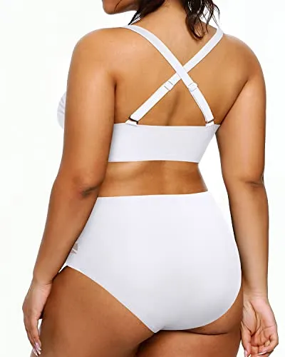 Slimming Two Piece Bikini Swimsuit High Waisted Bikini Swimsuits For Women-White