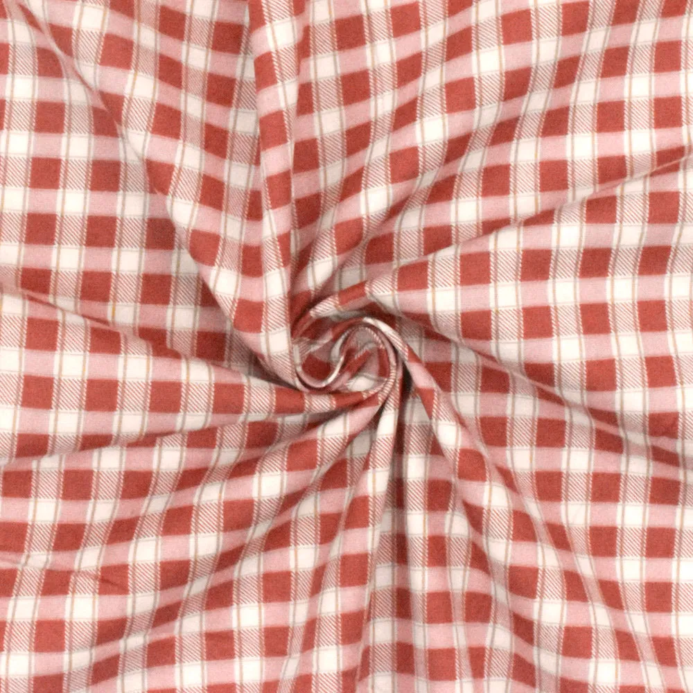 Soft Red-Pink-Multi Plaid Print Stretch Cotton Broadcloth Woven Fabric