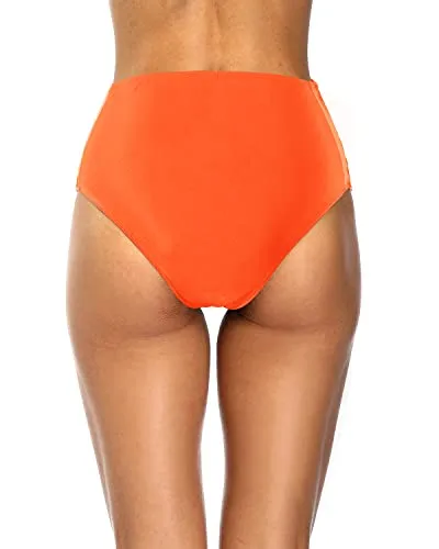 Strappy High Waisted Bikini Bottom For Beach Or Swimming Pool Party-Neon Orange