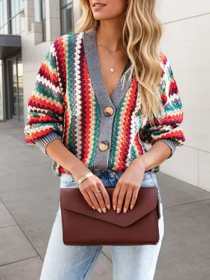 Striped Knitted V Neck Sweater