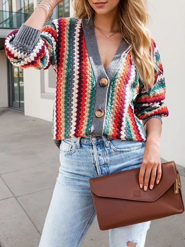 Striped Knitted V Neck Sweater