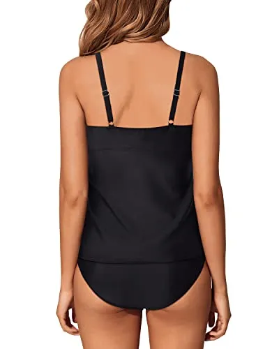 Tankini Traingle Bottom Modest Bathing Suit 2 Piece Swimsuit For Women-Black