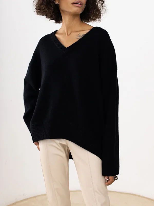 V Neck Solid Color Basic Sweater