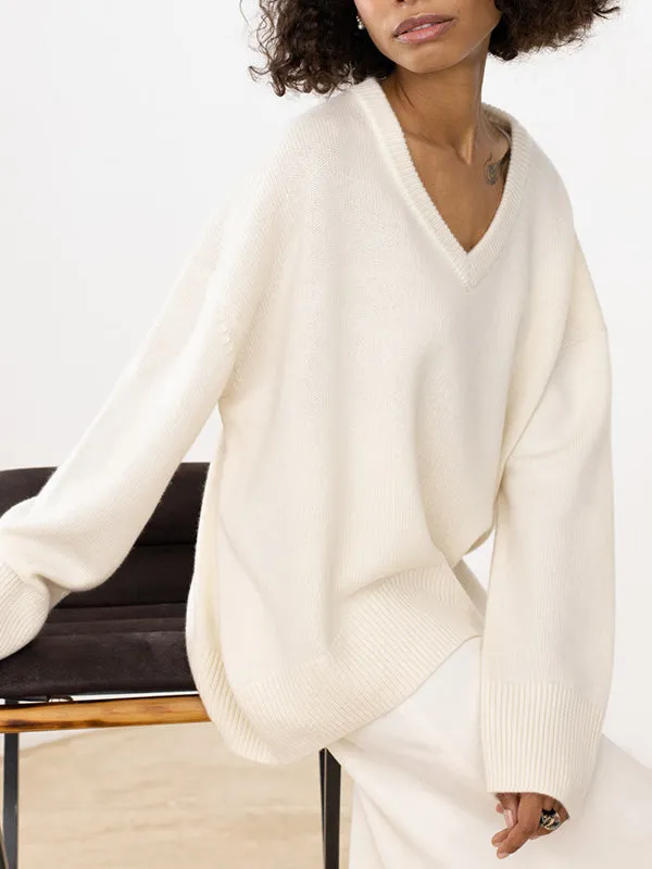 V Neck Solid Color Basic Sweater