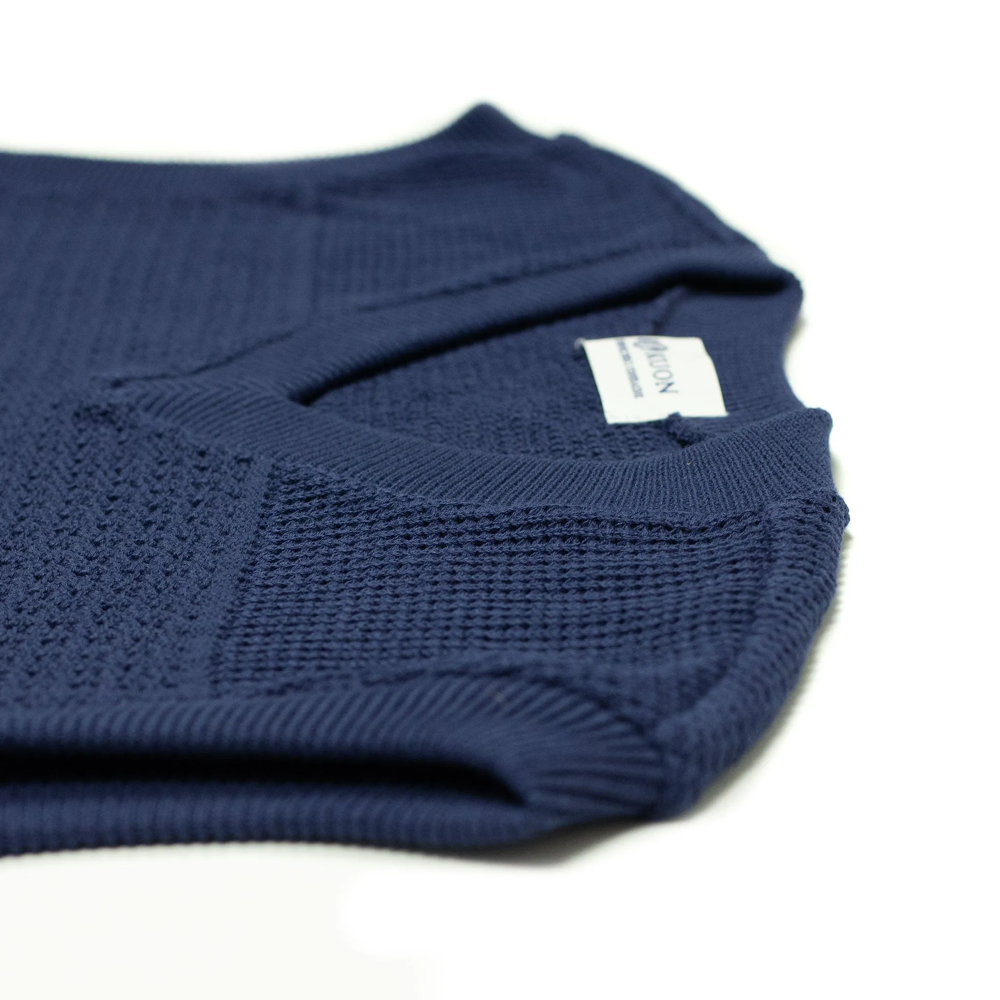 V-neck sweater vest in navy mixed density cotton knit