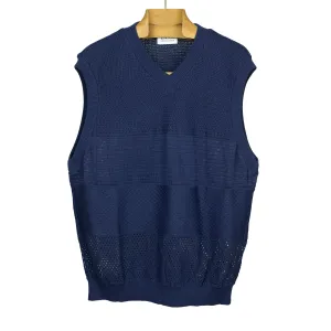 V-neck sweater vest in navy mixed density cotton knit