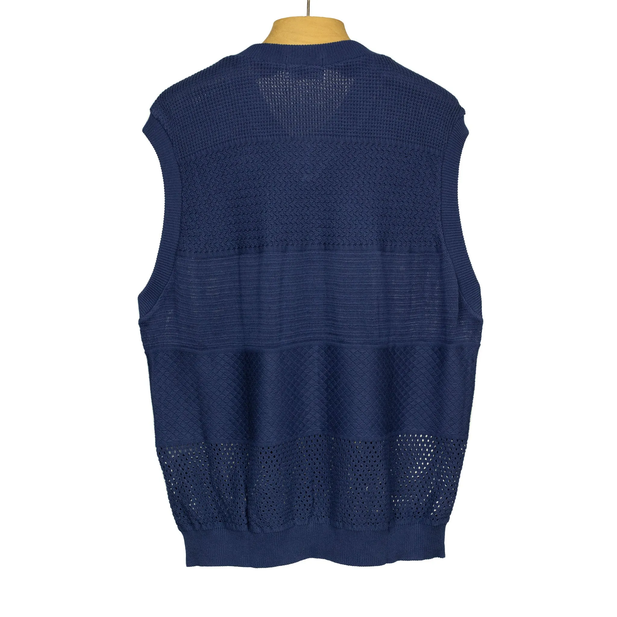 V-neck sweater vest in navy mixed density cotton knit