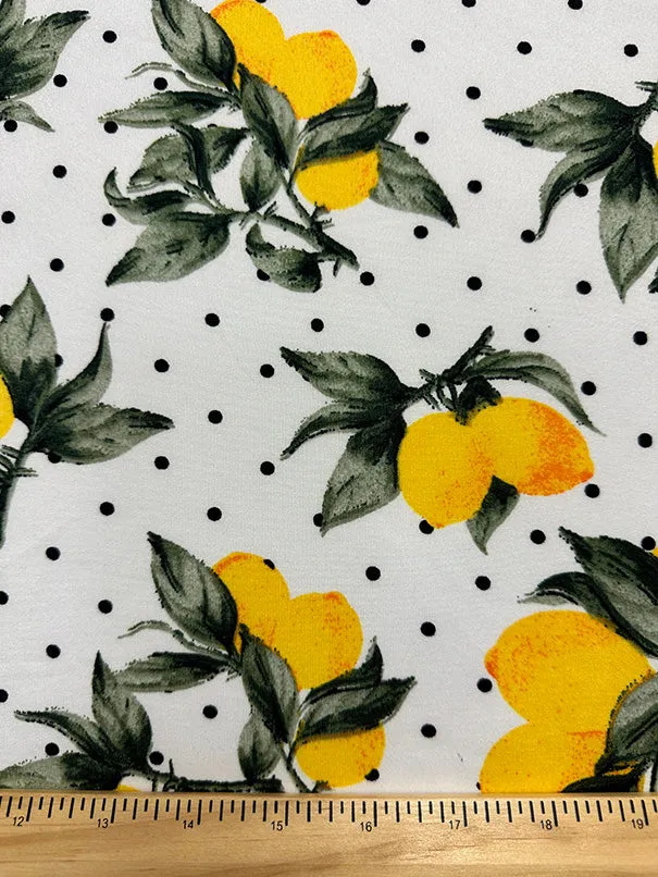 White Lemon Polka Dot Print Double Brushed Jersey Knit Fabric