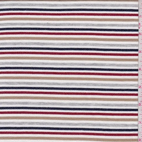 White/Camel/Black Stripe Baby French Terry Knit Fabric