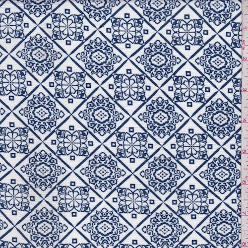 White/Ink Diamond Rayon Crinkle Fabric