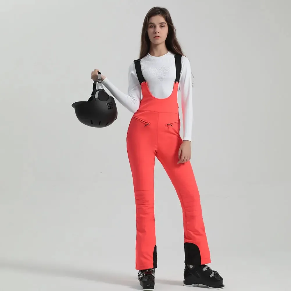 Women Ski Bib Pants Slim Salopette Snow Overalls