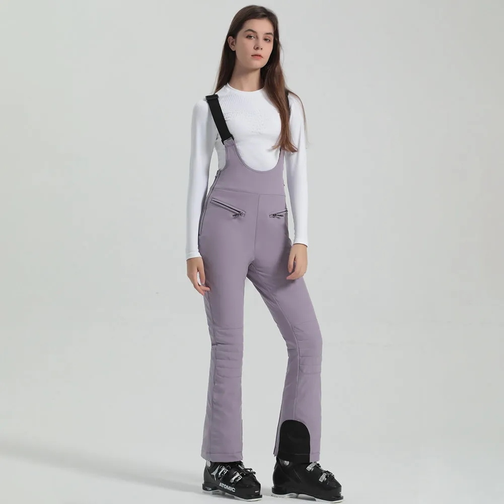 Women Ski Bib Pants Slim Salopette Snow Overalls