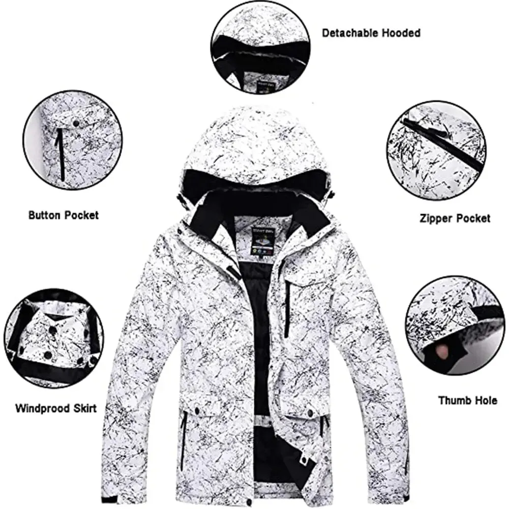 Women Snowboard Ski Jacket and Pants Set Marble Pattern