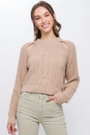 Women's Knit pullover sweater with cold shoulder detail