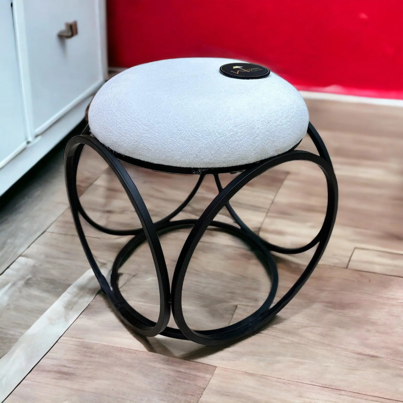 Wooden Twist Modern Round Spherical Design Wrought Iron Ottoman Comfortable Cushion