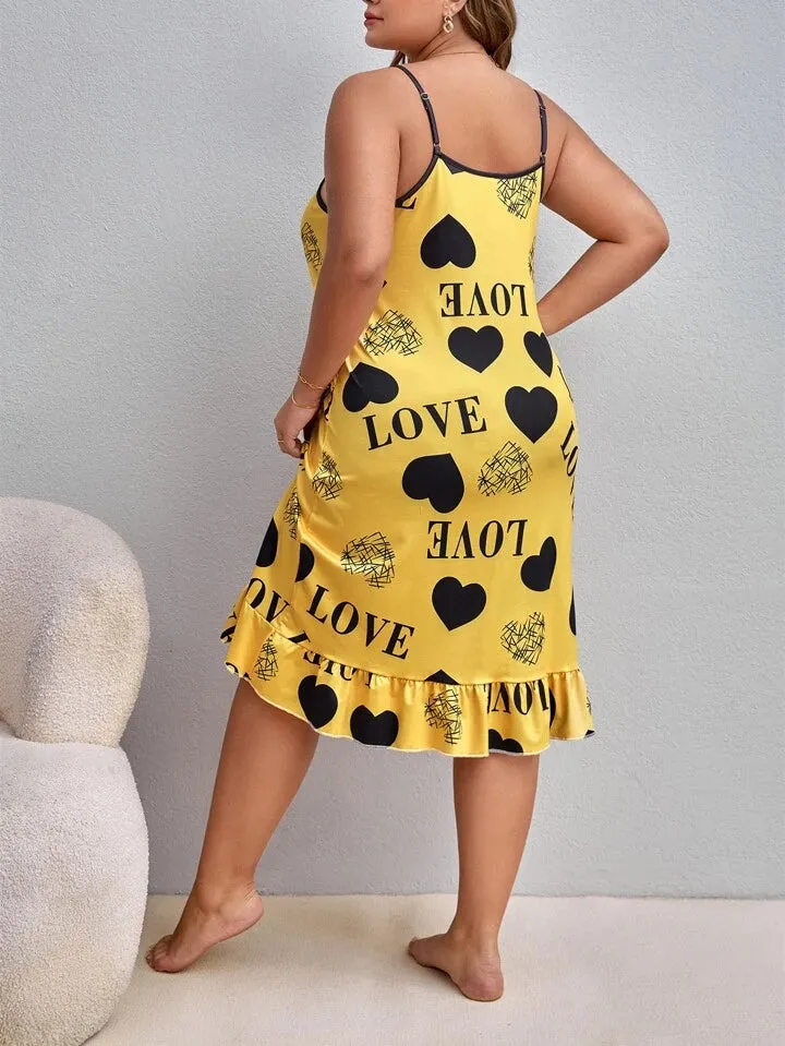 Yellow Love Heart Short Nighty for Women