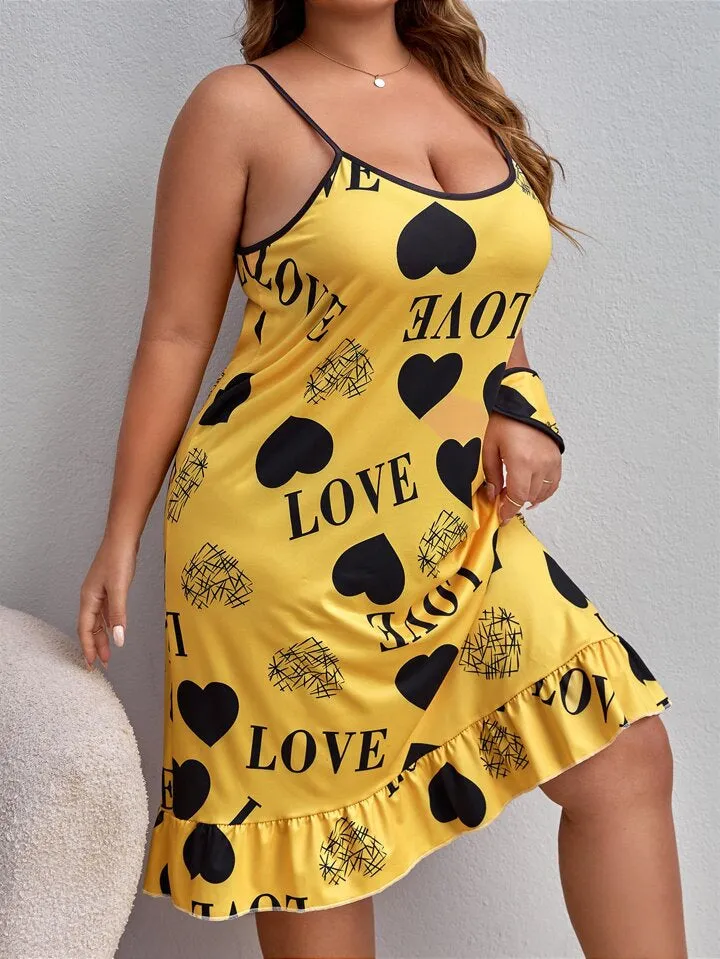 Yellow Love Heart Short Nighty for Women